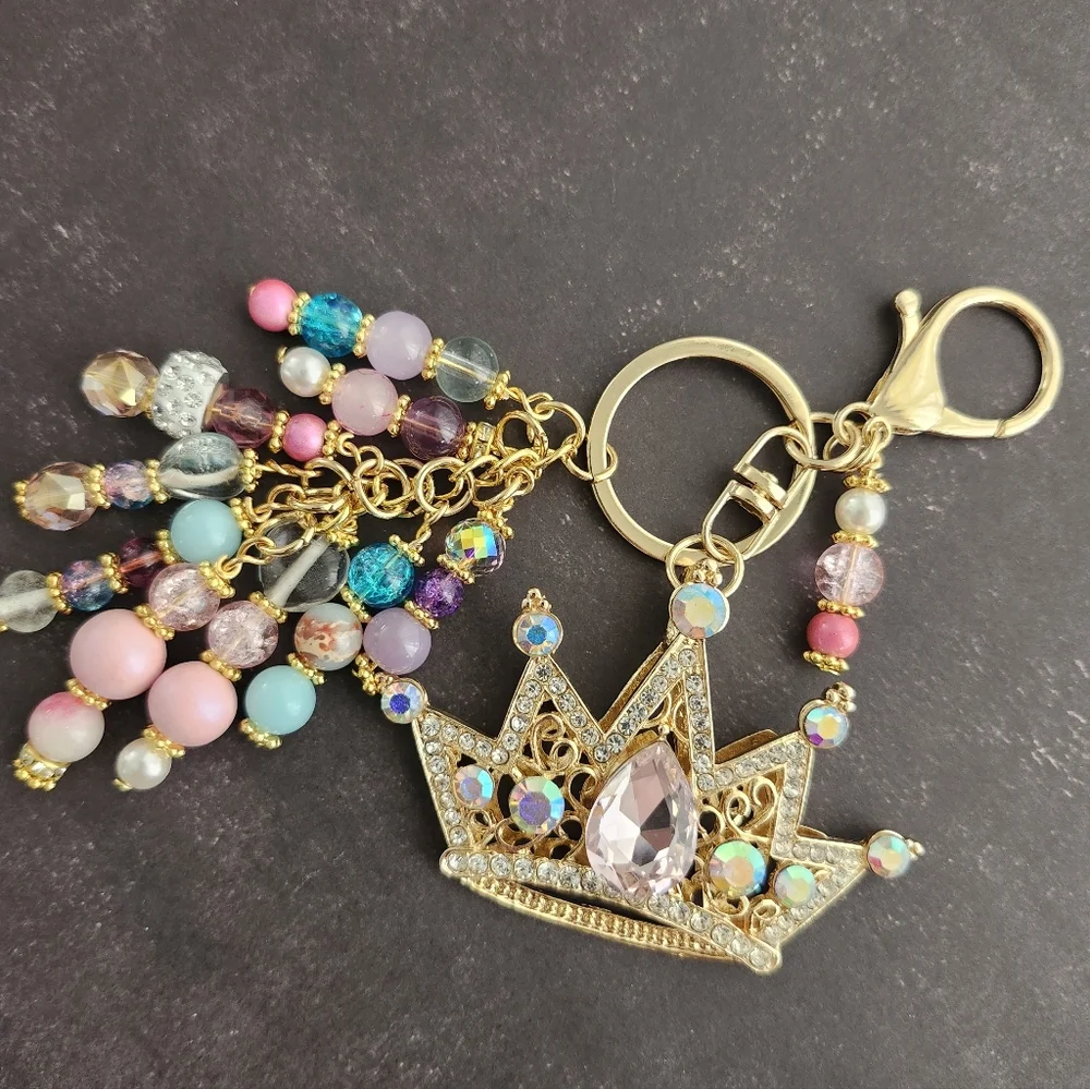 Queen Purse Charm Rhinestones Glass Rondels Handcrafted - Picture 3 of 4